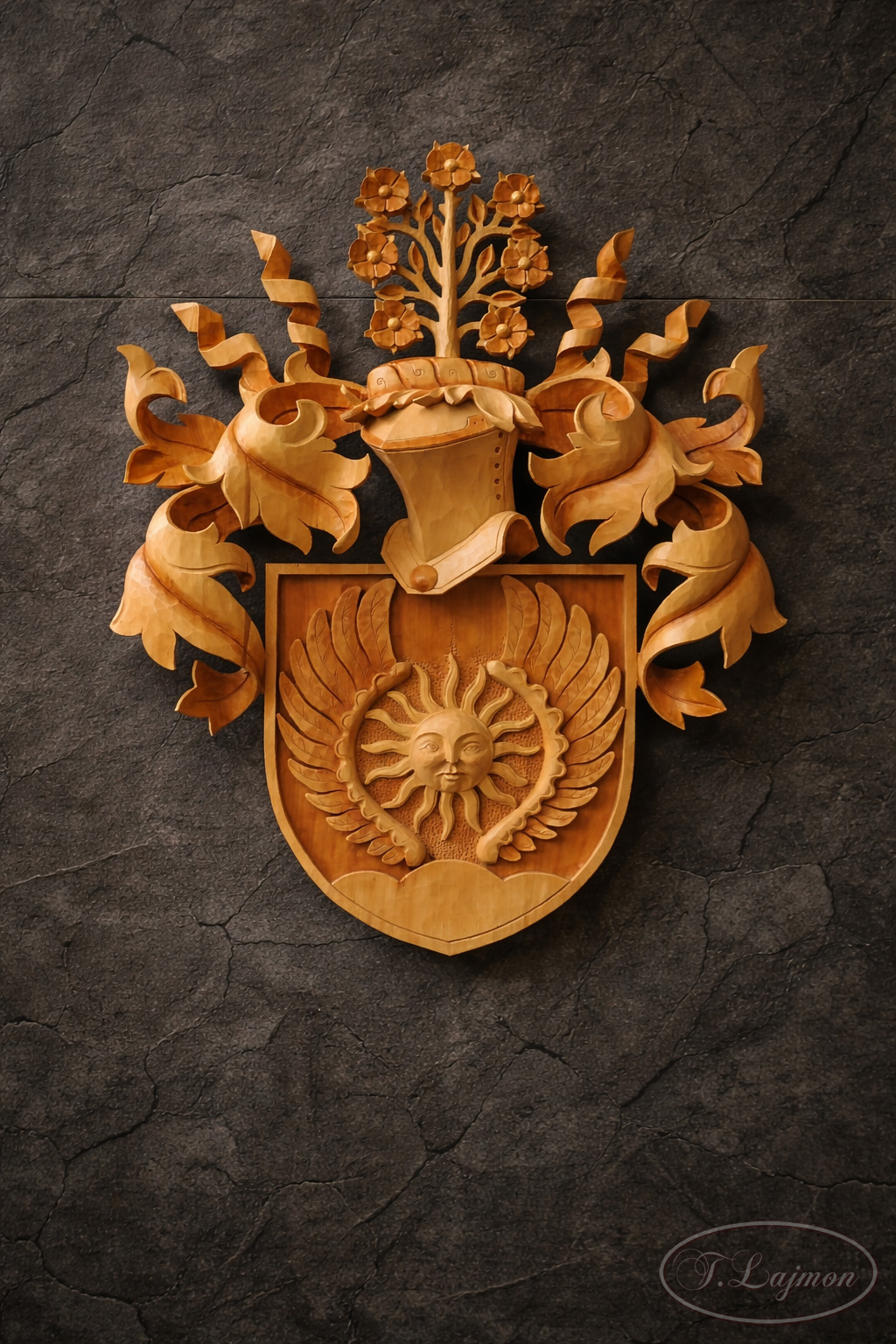 Vyrezávaný erb - rezbár